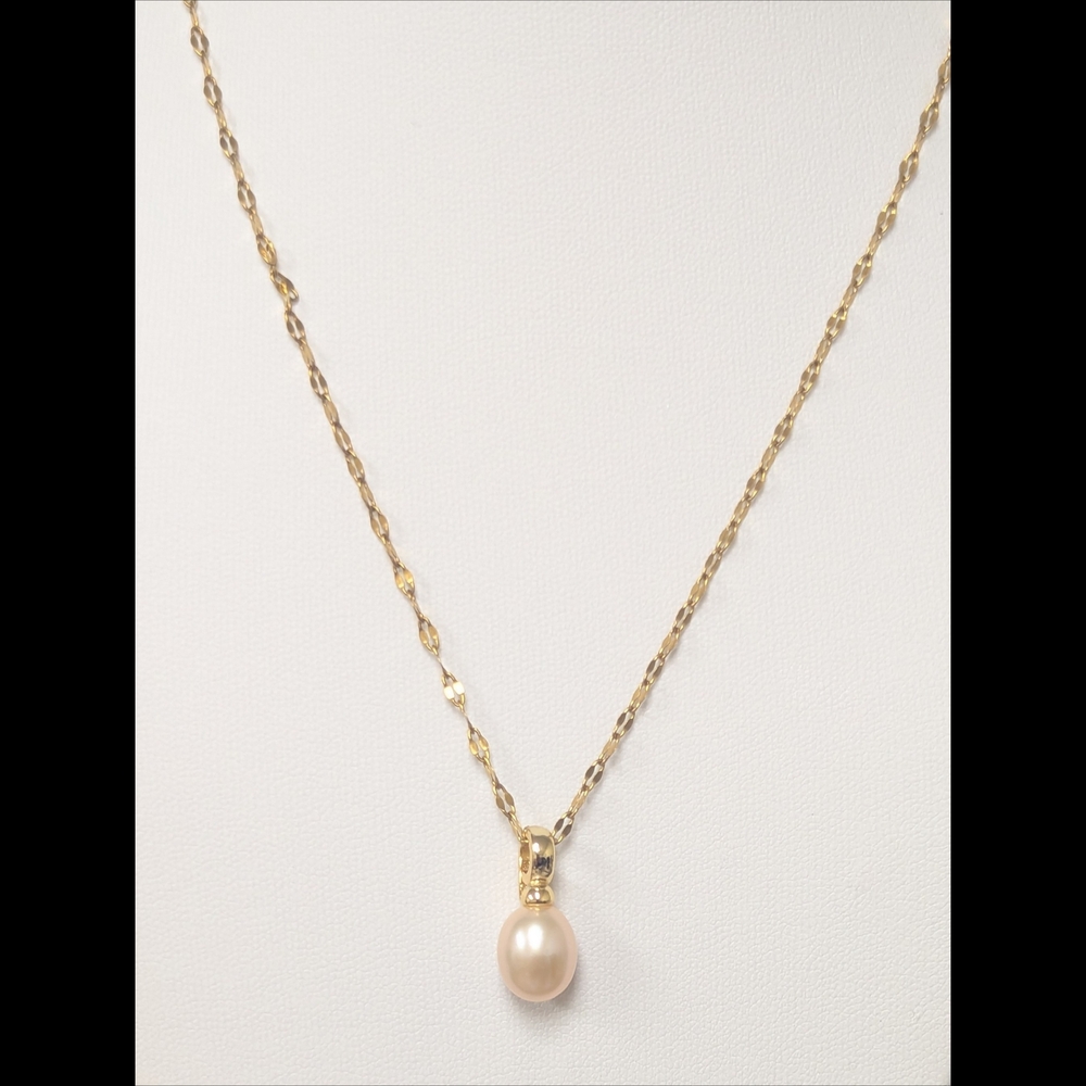18K Gold Plated Pearl Drop Necklace – Blush Pink Freshwater Pearl - Picture 3 of 6